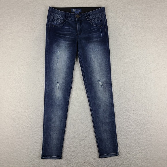 Democracy Jeans Womens 6 Blue Ab Solution Skinny Jegging Distress Dark Wash - Picture 1 of 12